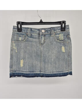 So Wear It Declare It Denim Mini Skirt Distressed Jean Blue Size 1  100% Cotton